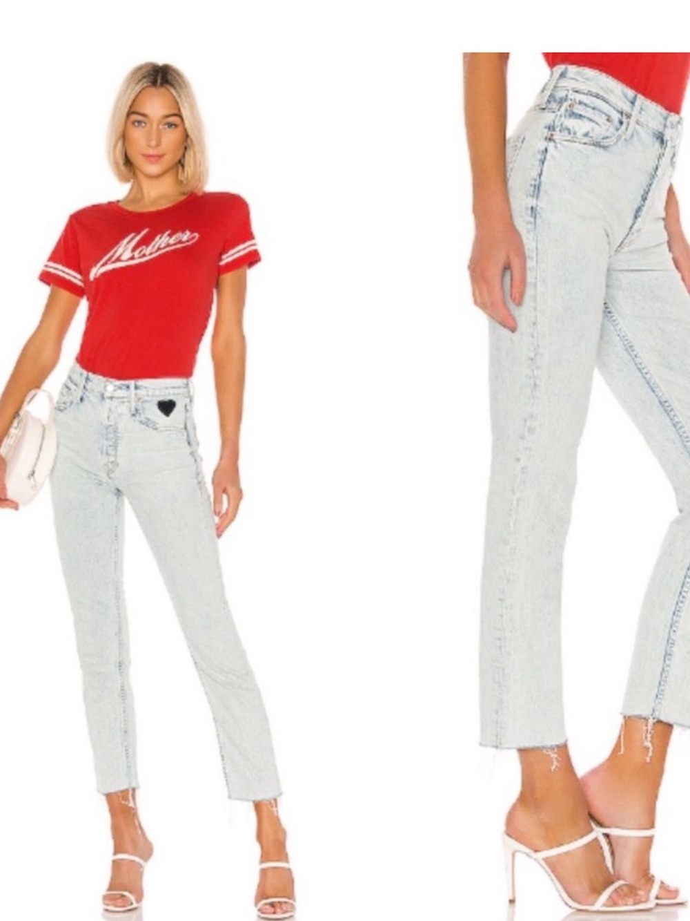 Mother The Tomcat Ankle Fray Light Blue Jeans Heart Patch 27